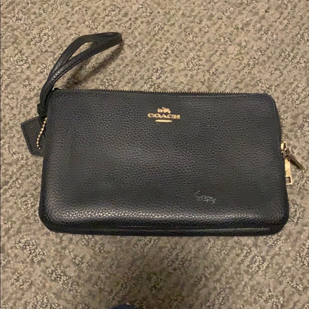 Black leather coach wristlet